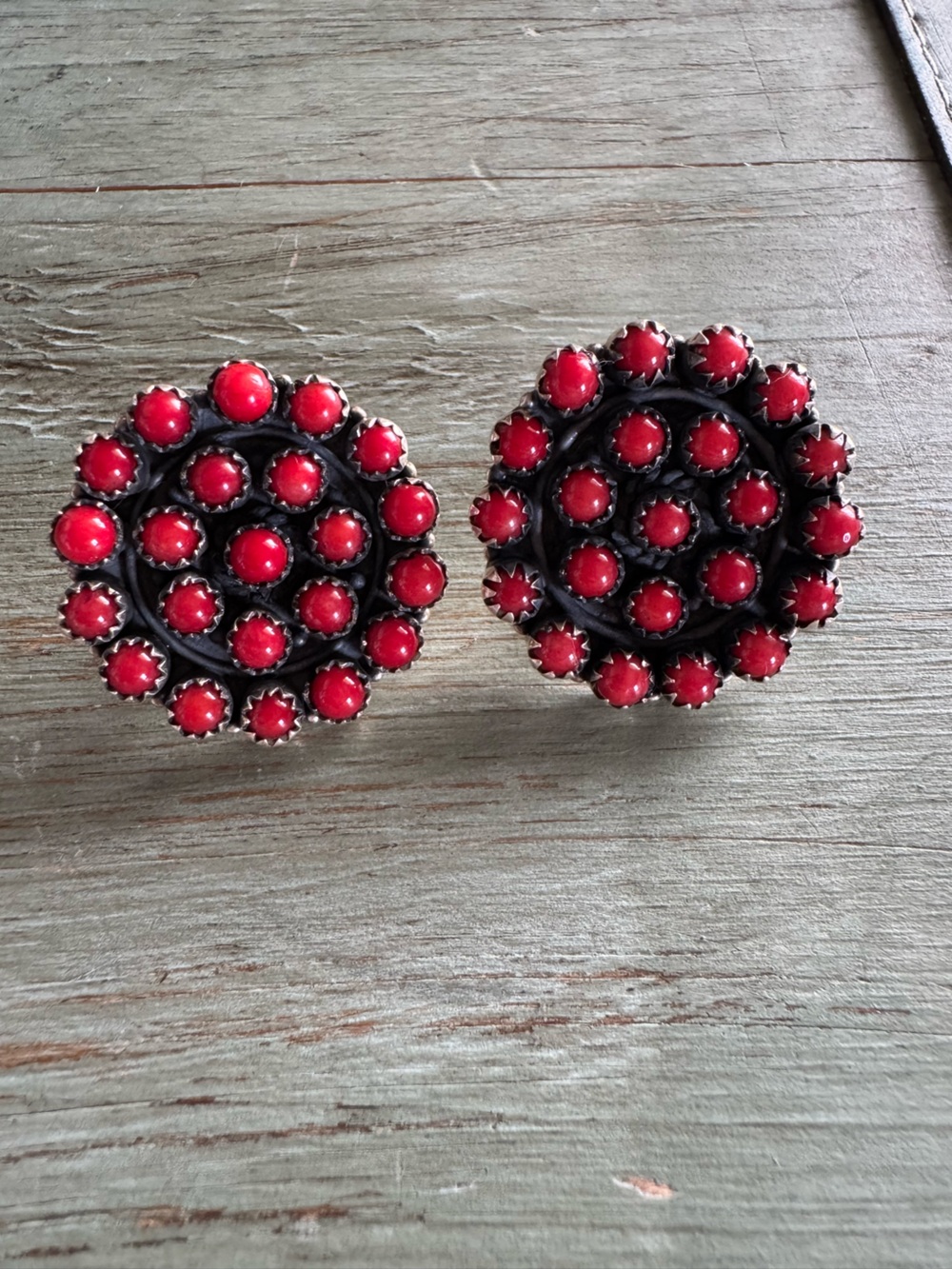 Red Coral Cluster Statement Earrings